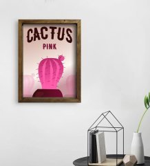 BK Gift Kaktüs Tasarımlı Doğal Masif Ahşap Çerçeveli Tablo 45x65cm-21