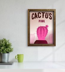 BK Gift Kaktüs Tasarımlı Doğal Masif Ahşap Çerçeveli Tablo 45x65cm-21