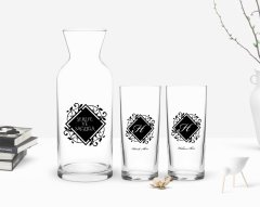 Kişiye Özel Renkli Baskılı Baş Harf İsim Tasarımlı İkili Rakı Bardağı ve Karaf Hediye Seti-10