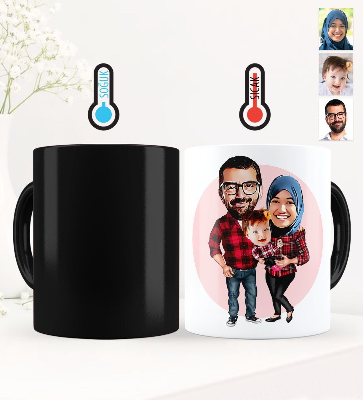 Kişiye Özel Aile Karikatürlü Sihirli Kupa Bardak - 2