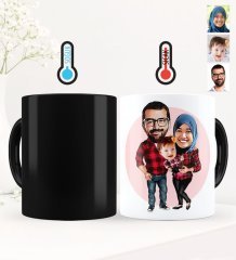 Kişiye Özel Aile Karikatürlü Sihirli Kupa Bardak - 2