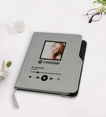 Kişiye Özel Spotify Tasarımlı Gri Termo Deri Defter-1