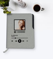 Kişiye Özel Spotify Tasarımlı Gri Termo Deri Defter-1