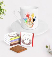 Kişiye Özel Resim Öğretmeni Türk Kahvesi Fincanı ve Çikolata Hediye Seti-3