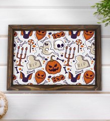BK Gift Halloween Tasarımlı Doğal Ahşap Tepsi-3