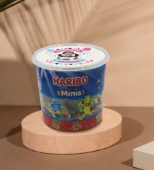 Kişiye Özel İsimli Fotoğraflı Doğum Günü Tasarımlı Dev Boy Haribo Minis Kovası (10gx100adet) Model 19