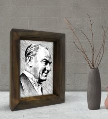 BK Gift Atatürk Tasarımlı Dekoratif Doğal Masif Ahşap Çerçeve 15x20cm-32