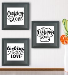 BK Gift Mutfak Temalı 3’lü Ahşap Çerçeveli Taş Duvar Dekoru-1