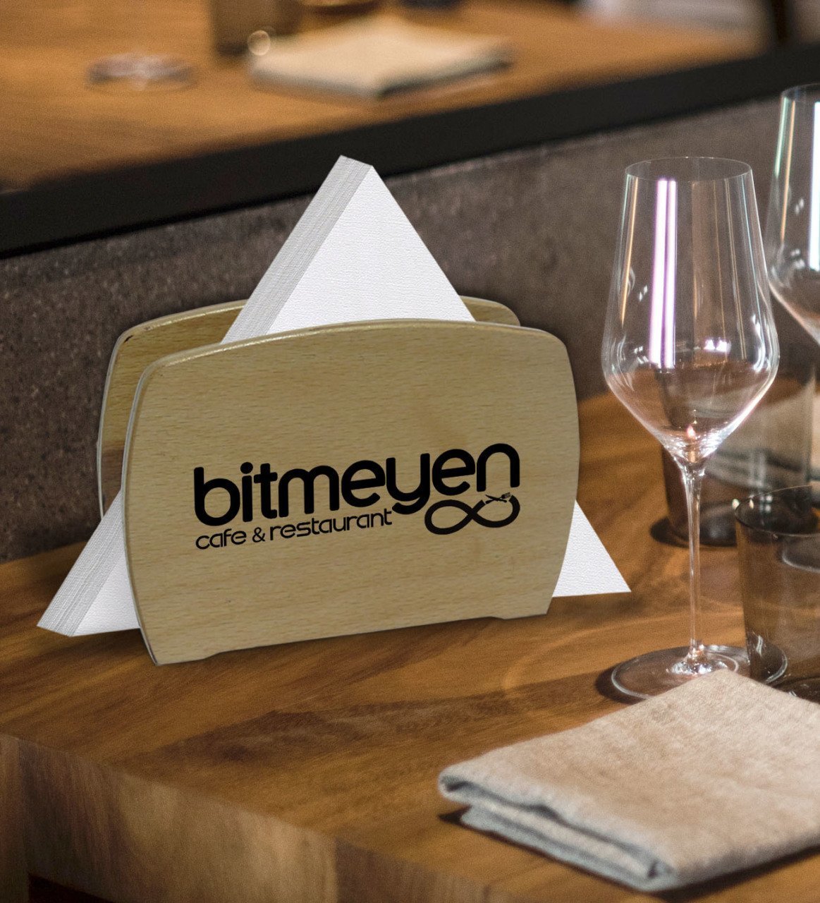 Restoran & Cafe & Barlara Özel Logolu Lüks Ahşap Peçetelik