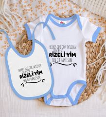 BK Kids Rizeliyim Tasarımlı Mavi Bebek Body Zıbın ve Mama Önlüğü Hediye Seti-1