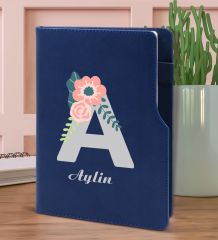 BK Gift Kişiye Özel Harf ve İsim Tasarımlı Lacivert Termo Deri Not Defteri 15x21cm-3