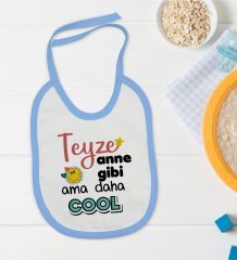 BK Kids Teyze Anne Gibi Tasarımlı Mavi Bebek Mama Önlüğü