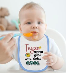 BK Kids Teyze Anne Gibi Tasarımlı Mavi Bebek Mama Önlüğü