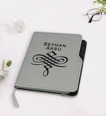 Kişiye Özel İsimli Gri Termo Deri Defter-24