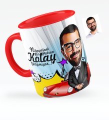 Kişiye Özel Bay Patron Karikatürlü Kırmızı Kupa Bardak - 1
