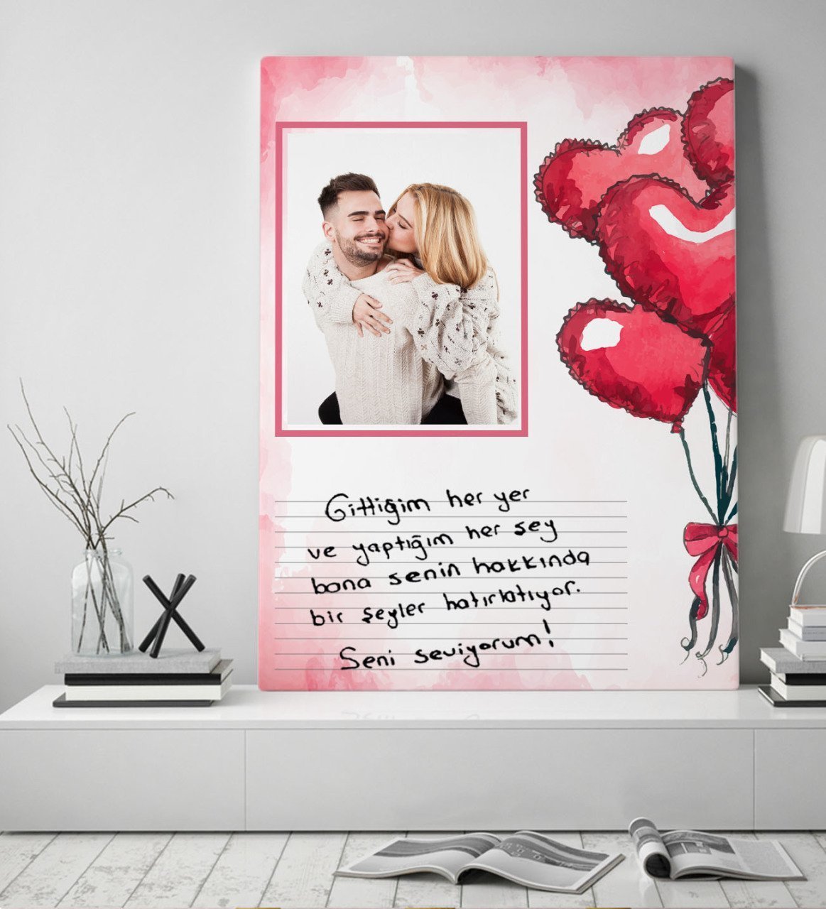 Kişiye Özel Kendi El Yazın Mesajlı Fotoğraflı Hediye Kanvas Tablo 50x70cm-3
