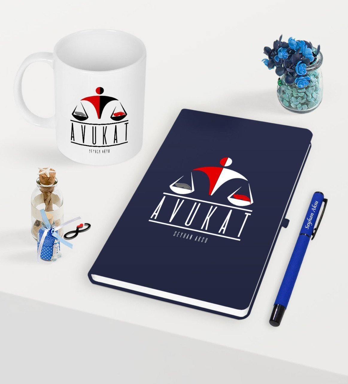 Kişiye Özel Avukat Temalı Lacivert Defter Kalem Kupa Seti - 4