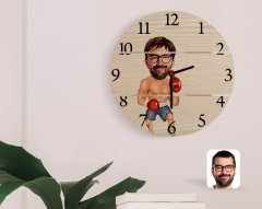 Kişiye Özel Erkek Boksör Karikatürlü Otantik Ahşap Palet Saat-1