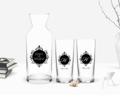 Kişiye Özel Renkli Baskılı Baş Harf İsim Tasarımlı İkili Rakı Bardağı ve Karaf Hediye Seti-9