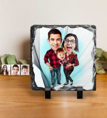 Kişiye Özel Aile Karikatürlü Dekoratif Doğal Taş - 2