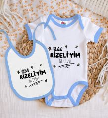BK Kids Rizeliyim Ne Oldi Tasarımlı Mavi Bebek Body Zıbın ve Mama Önlüğü Hediye Seti-1