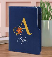 BK Gift Kişiye Özel Harf ve İsim Tasarımlı Lacivert Termo Deri Not Defteri 15x21cm-1