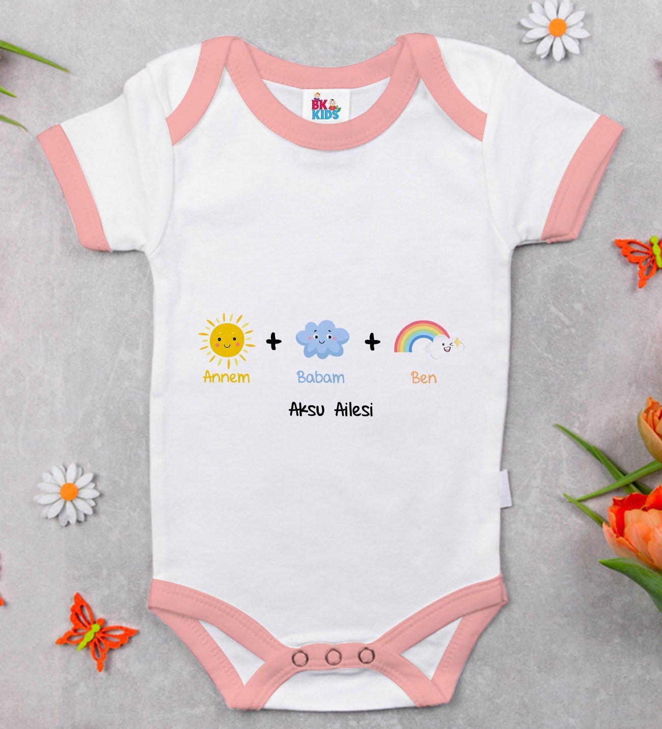 BK Kids Kişiye Özel Pembe Bebek Body Zıbın - Model 70