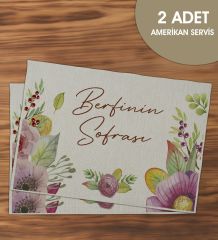 BK Gift Kişiye Özel Çiçek Tasarımlı 2’li Keten Amerikan Servis Seti-1, Ev Hediyesi,Baskılı Servis Bezi, Mutfak Dekoru