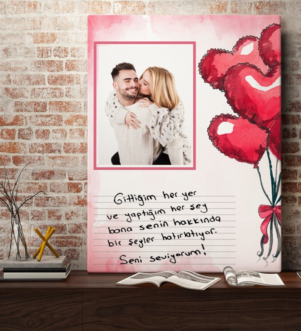 Kişiye Özel Kendi El Yazın Mesajlı Fotoğraflı Hediye Kanvas Tablo 70x100cm-3
