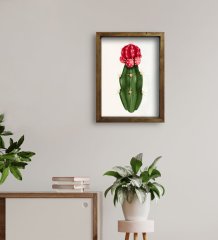 BK Gift Kaktüs Tasarımlı Doğal Masif Ahşap Çerçeveli Tablo 45x65cm-19