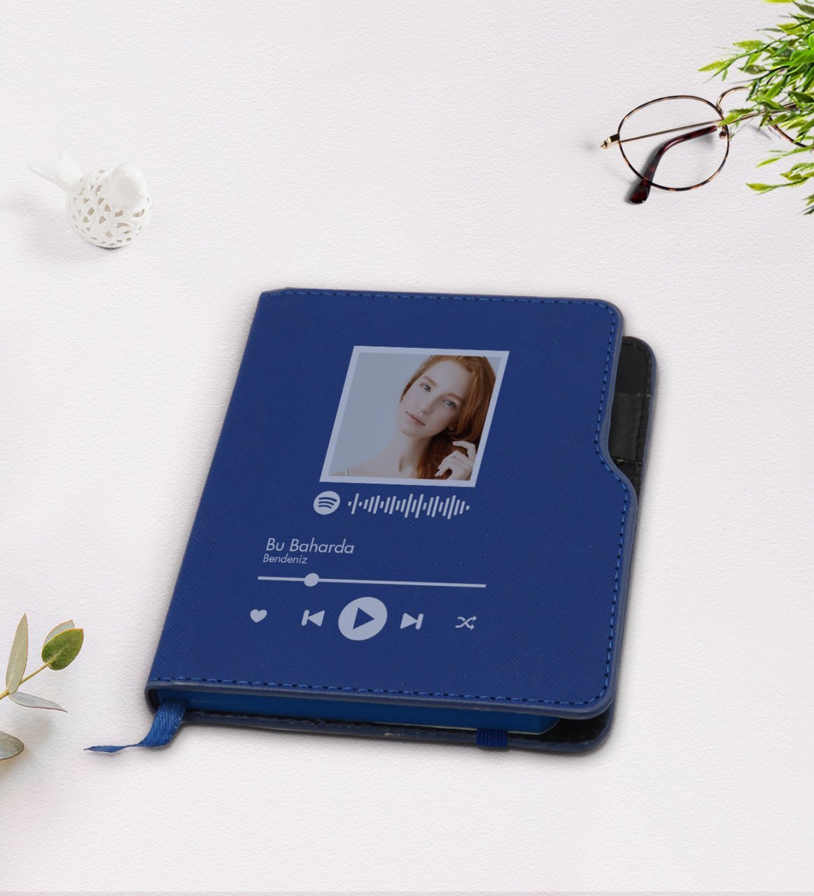 Kişiye Özel Spotify Tasarımlı Lacivert Termo Deri Defter-1