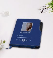 Kişiye Özel Spotify Tasarımlı Lacivert Termo Deri Defter-1