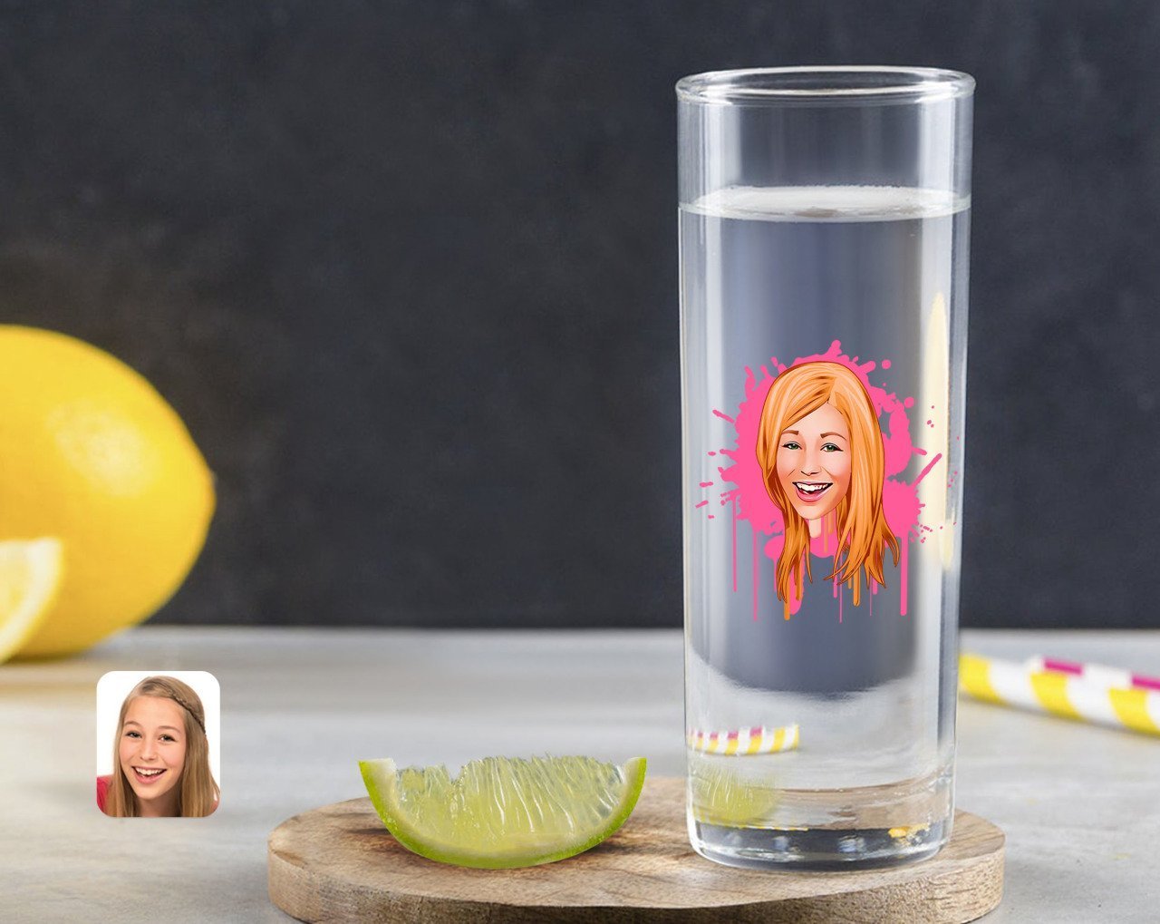 Kişiye Özel Renkli Baskılı Kadın Karikatürlü Vodka Bardağı-31