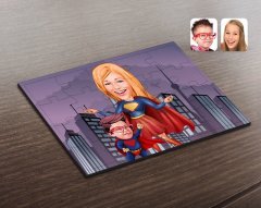 Kişiye Özel Süper Anne ve Çocuk Karikatürlü Ahşap Puzzle-1