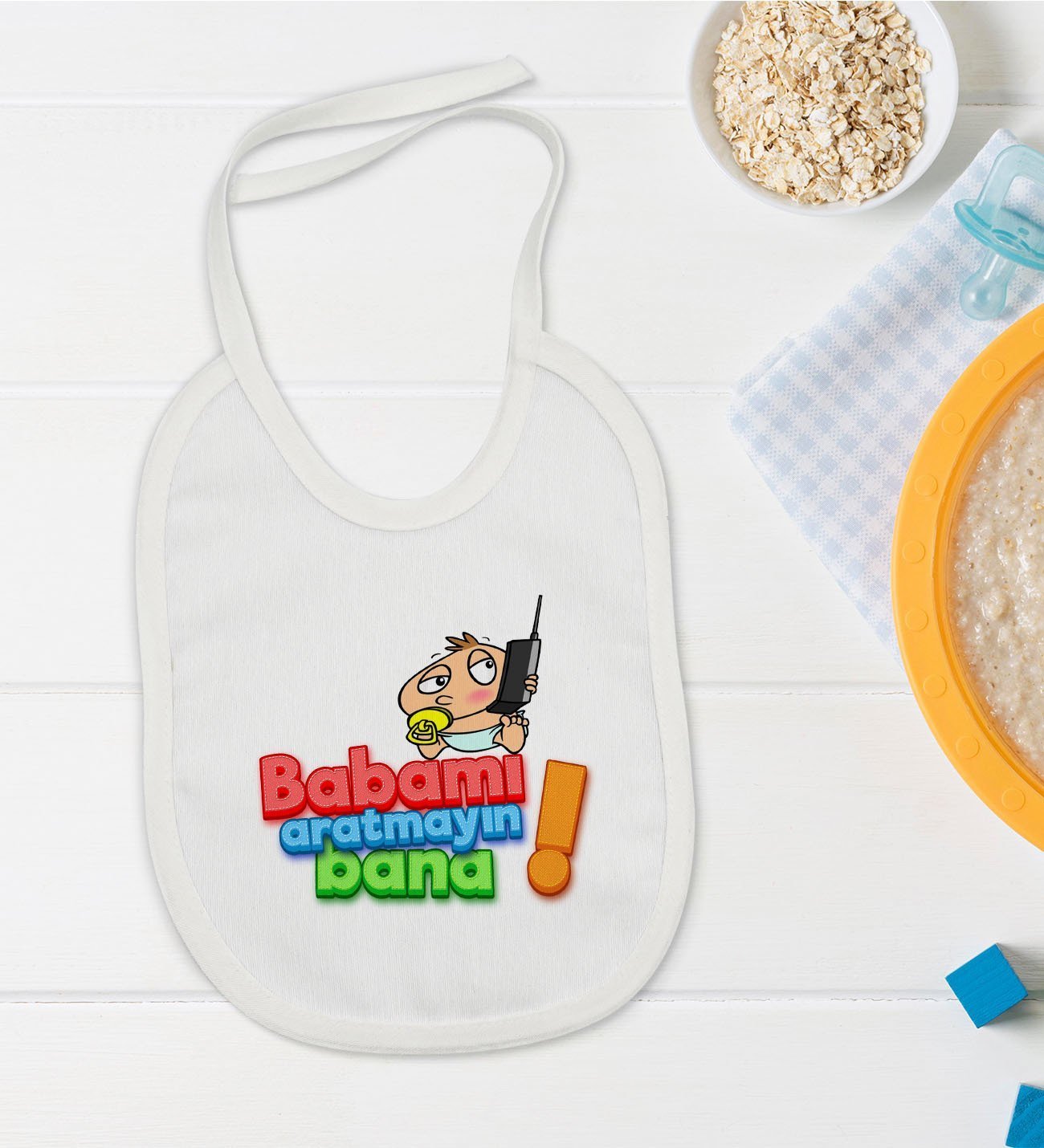 BK Kids Babamı Aratmayın Bana Tasarımlı Bebek Mama Önlüğü - Model 1