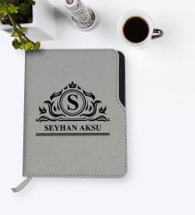 Kişiye Özel İsimli Gri Termo Deri Defter-12