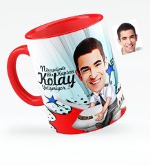 Kişiye Özel Bay Kaptan Pilot Karikatürlü Kırmızı Kupa Bardak - 1