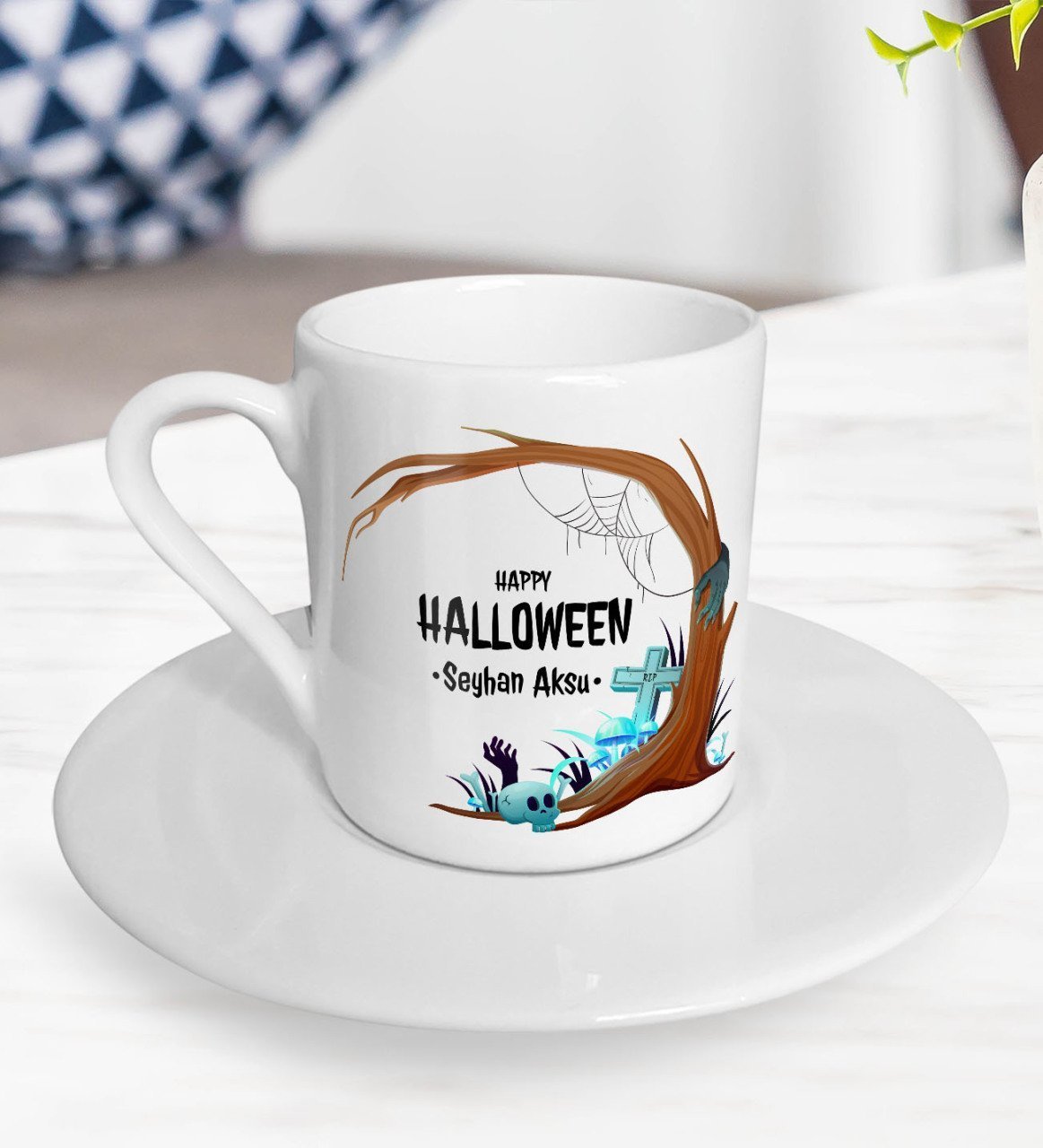 Kişiye Özel Happy Halloween Tasarımlı Türk Kahvesi Fincanı-17