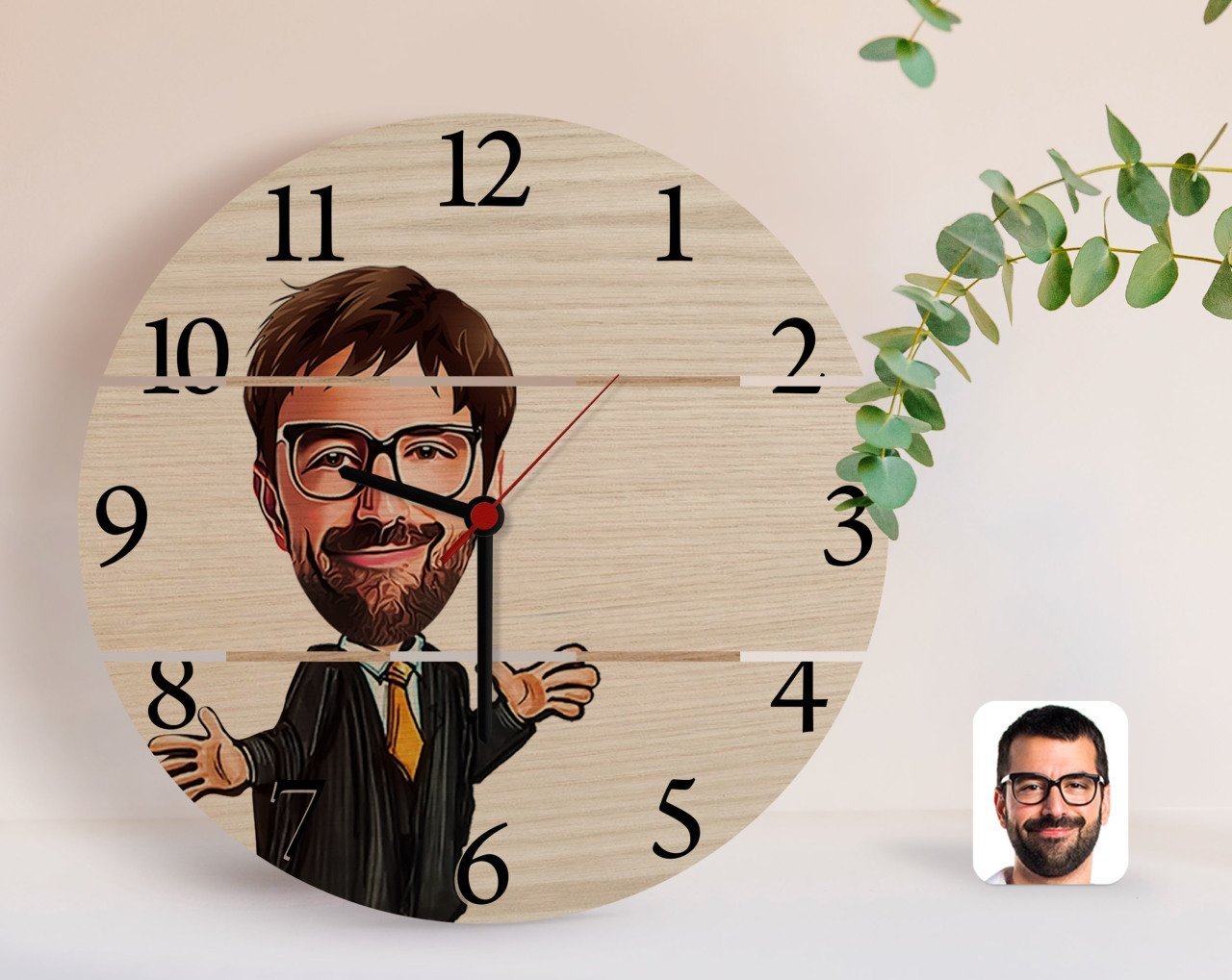 Kişiye Özel Erkek Avukat Karikatürlü Otantik Ahşap Palet Saat-3