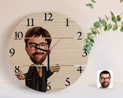 Kişiye Özel Erkek Avukat Karikatürlü Otantik Ahşap Palet Saat-3