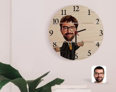 Kişiye Özel Erkek Avukat Karikatürlü Otantik Ahşap Palet Saat-3