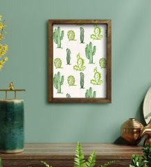 BK Gift Kaktüs Tasarımlı Doğal Masif Ahşap Çerçeveli Tablo 45x65cm-18