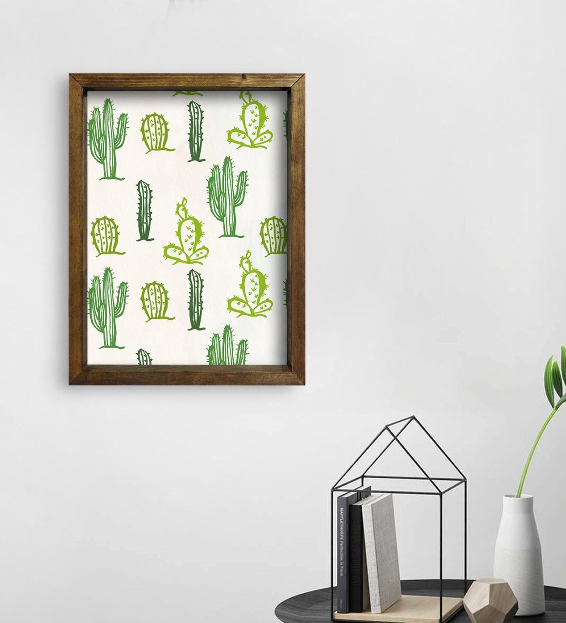 BK Gift Kaktüs Tasarımlı Doğal Masif Ahşap Çerçeveli Tablo 45x65cm-18