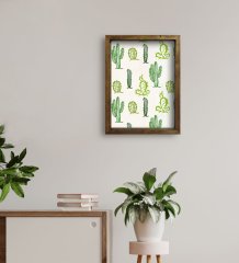 BK Gift Kaktüs Tasarımlı Doğal Masif Ahşap Çerçeveli Tablo 45x65cm-18
