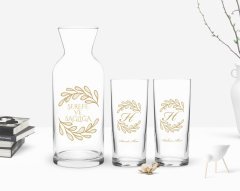 Kişiye Özel Renkli Baskılı Baş Harf İsim Tasarımlı İkili Rakı Bardağı ve Karaf Hediye Seti-7