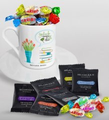 Kişiye Özel Öğretmenler Günümüz Kutlu Olsun Türk Kahvesi Fincanı Selamlique Karışık Türk Kahvesi ve Haribo Şeker Hediye Seti-3
