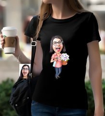 Kişiye Özel Ev Hanımı Karikatürlü Siyah T-Shirt-2