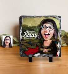 Kişiye Özel Mona Lisa Karikatürlü Dekoratif Doğal Taş - 1