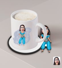 Kişiye Özel Oryantal Karikatürlü Beyaz Kupa ve Ahşap Bardak Altlığı Hediye Seti-1