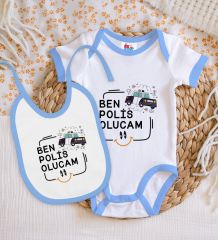 BK Kids Polis Olucam Tasarımlı Mavi Bebek Body Zıbın ve Mama Önlüğü Hediye Seti-1